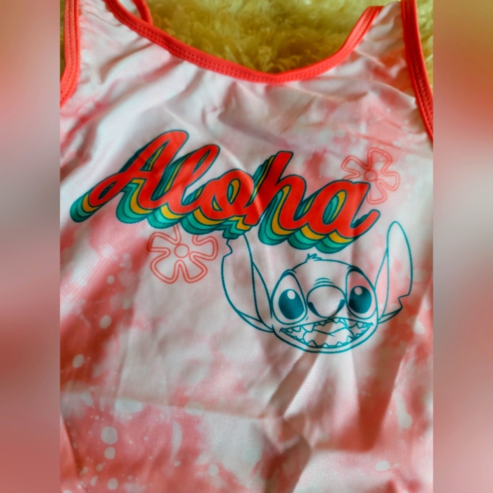 Disney Stitch Girl's One Piece Swimsuit Light Pink Tie Dyed Size  M(7/8)NWT - Picture 6 of 16